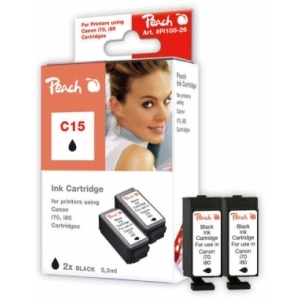Peach 2 Tintenpatronen schwarz kompatibel zu
Hersteller-ID: BCI-15BK*2, 8190A002 Toner